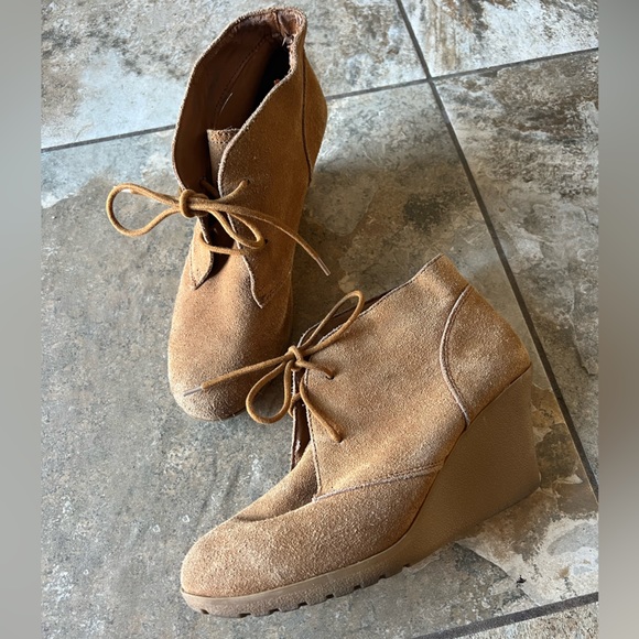 Tan leather wedge ankle boots lace up size 10 - Picture 2 of 6